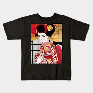 Young girl in Kimono - Vintage Japanese art manga style Kids T-Shirt